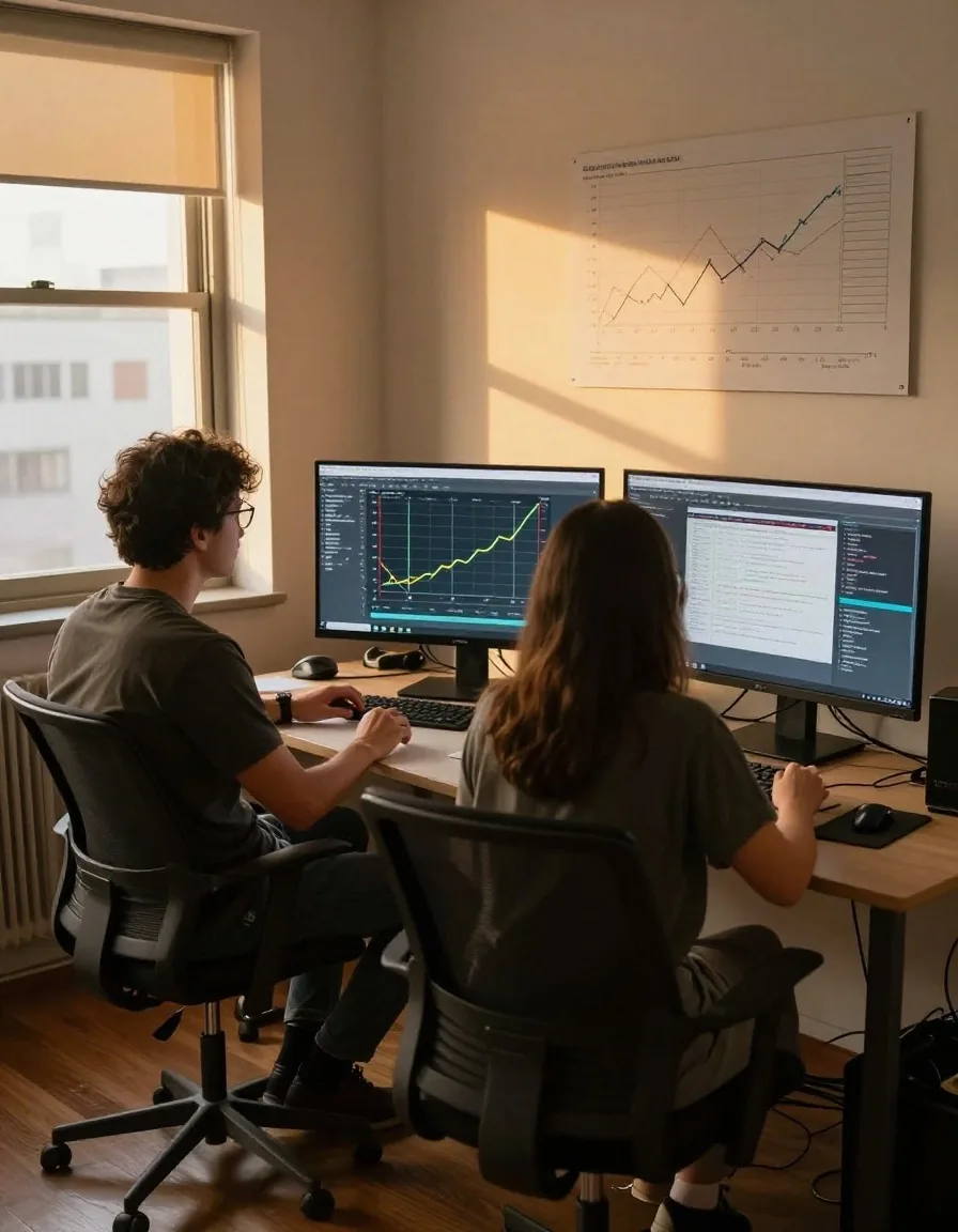 Integrante del equipo de Moleson Venus trabajando con gráficos en una computadora