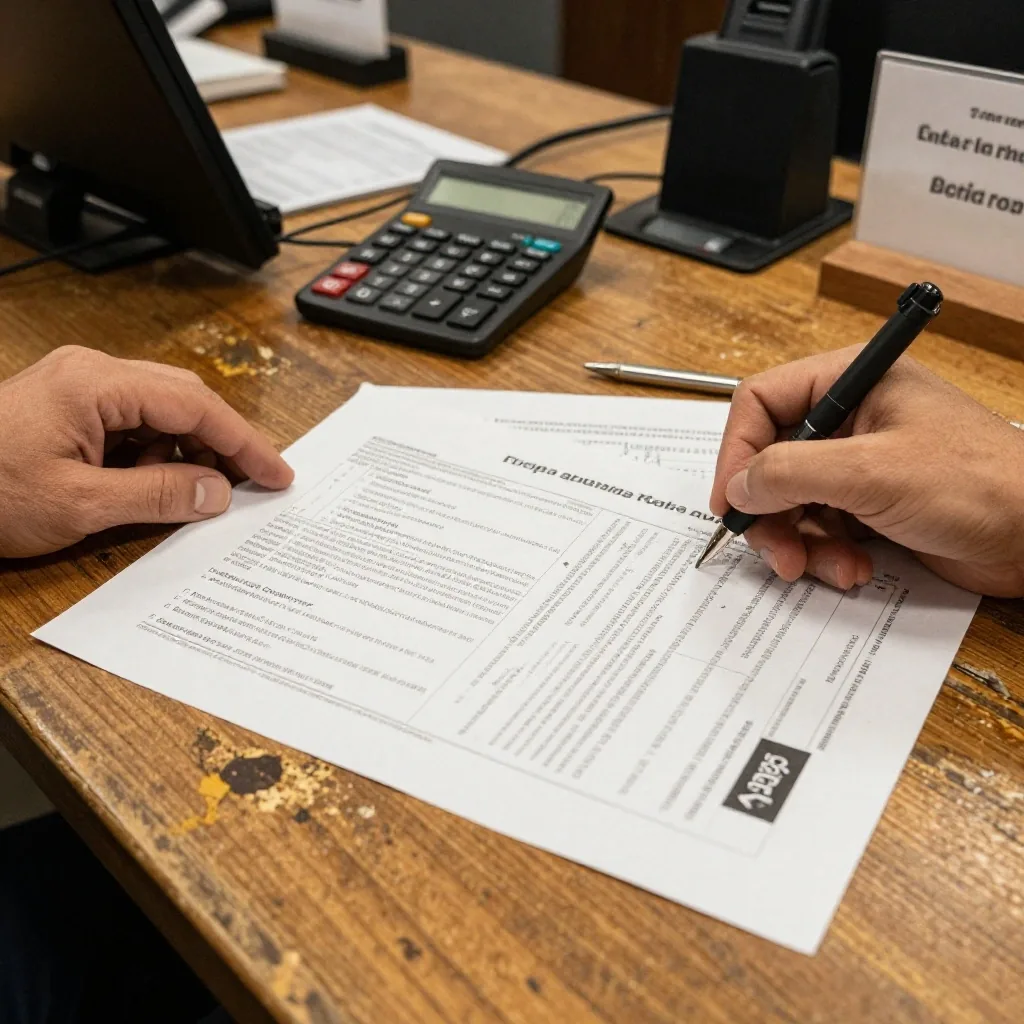 Manos ordenando reportes impresos de ventas y encuestas