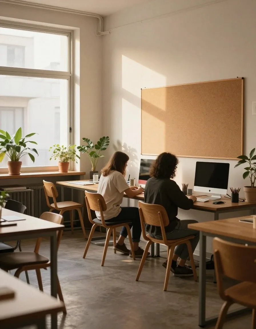 Mesa de trabajo con gráficos impresos a la luz de la mañana